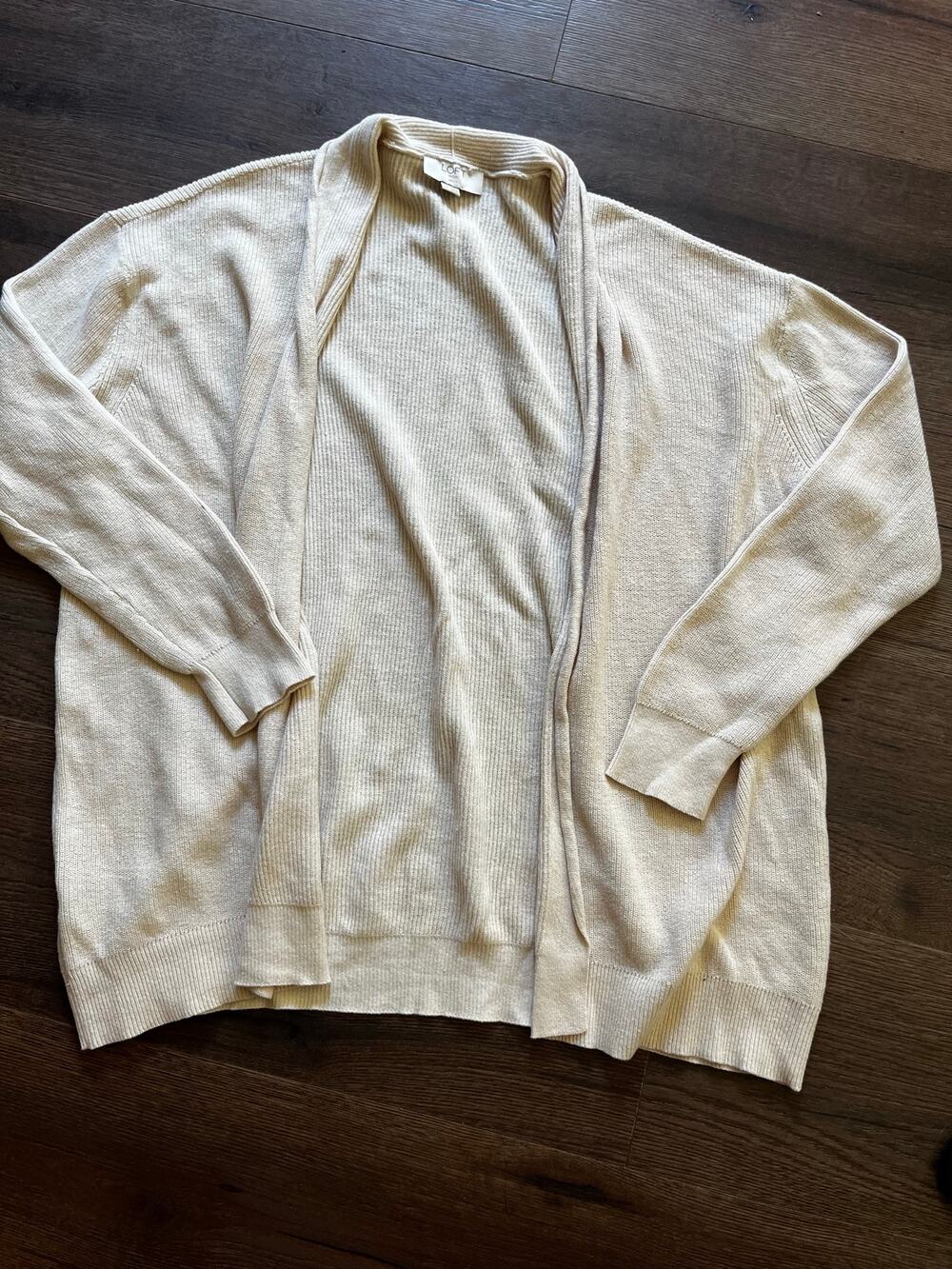 LOFT Outlet Petite LP Cream 100% Cotton Open Front Cardigan Sweater